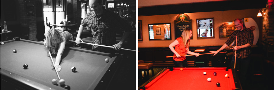 Toronto Engagement photos: couple playing pool