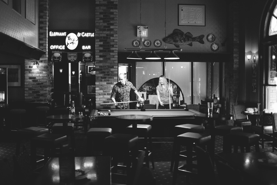 Creative Engagement Photographer Toronto : Couple playing pool 
