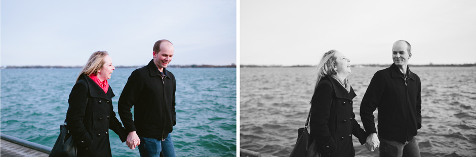 Engagement pictures Toronto: couple walking on Harbourfront
