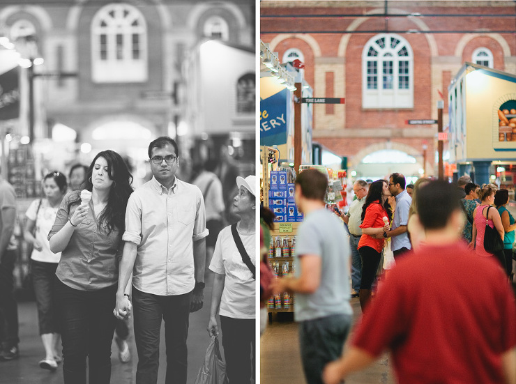 St Lawrence Market Engagement photography : eating ice cream and sharing a kiss