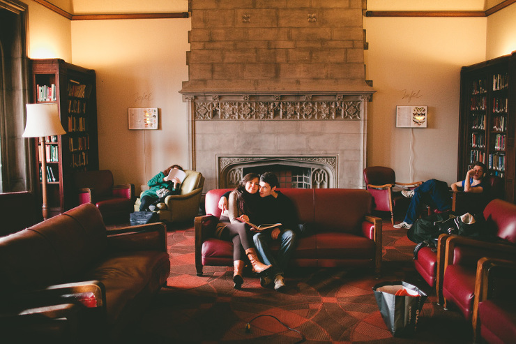 Engagement photographer in Toronto library at U of T