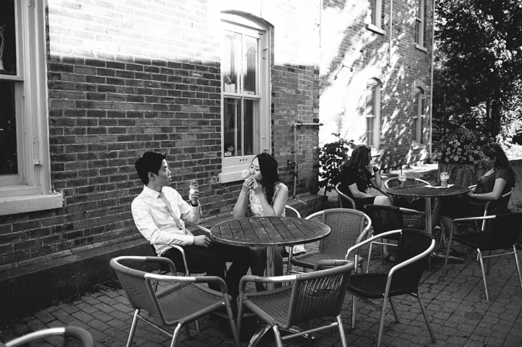 Engagement photo of couple eating ice cream in Unionville