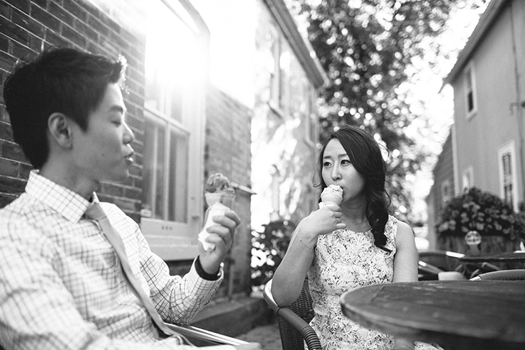 Engagement photos of couple eating ice cream in Unionville