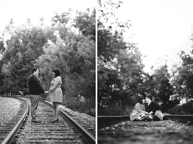 Engagement photographer in Toronto on train tracks