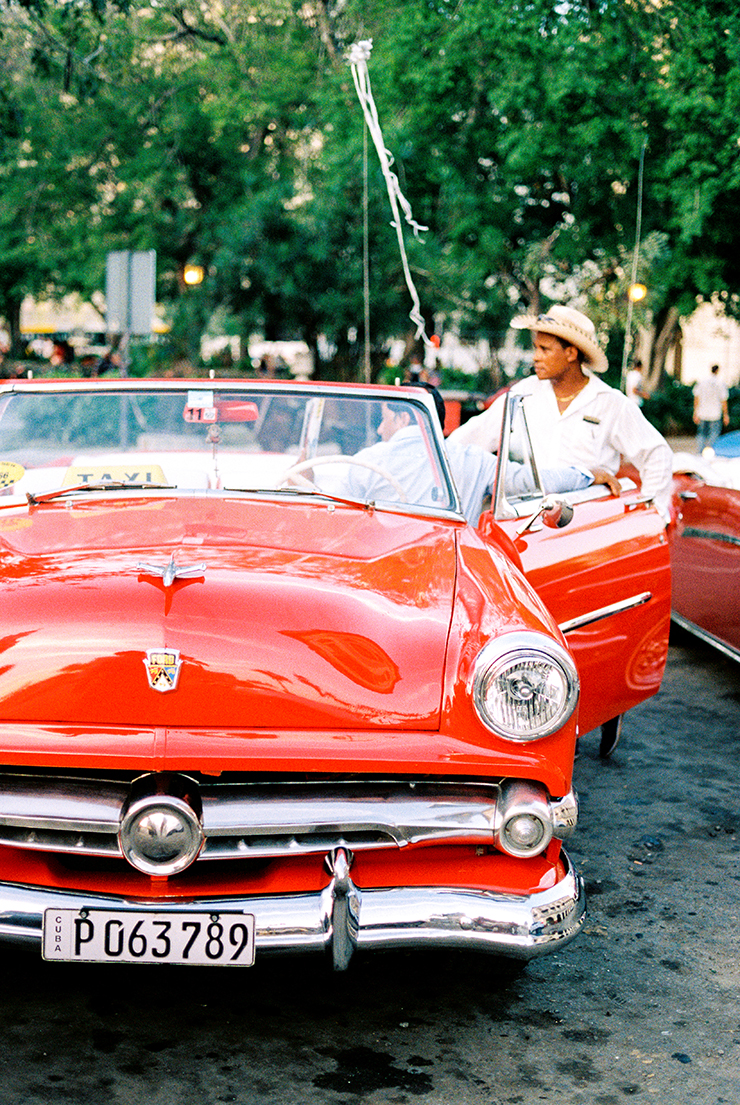 Red classic American car in Old Havana Cuba