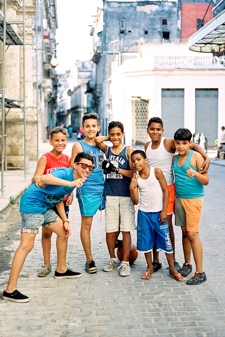Cuban kids posing for portrait in Old Havana Cuba on Portra 400 film The Find Lab Contax G2