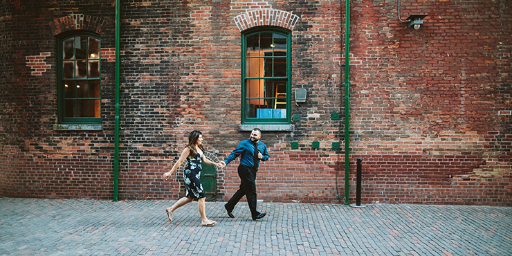 Affordable Toronto Distillery District engagement photographer