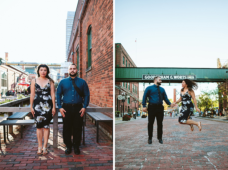 Engagement pictures at Distillery District in Toronto