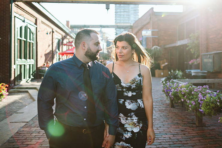 Engagement photos at Toronto Distillery District