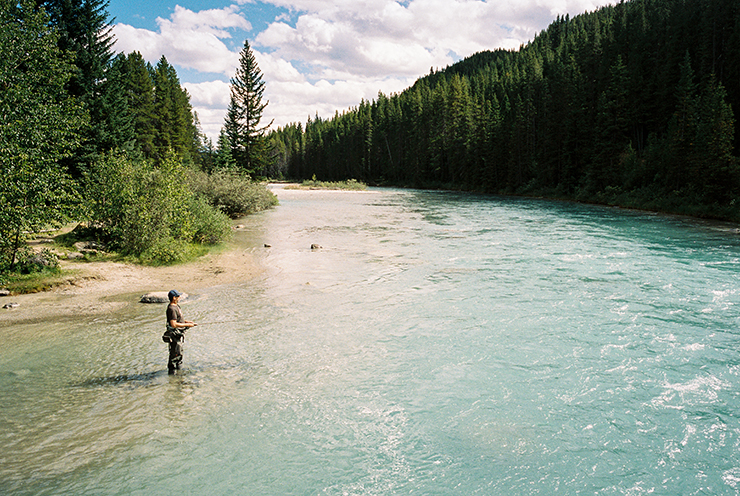 Fisherman on Bow River Contax G2 Portra 400 The Find Lab